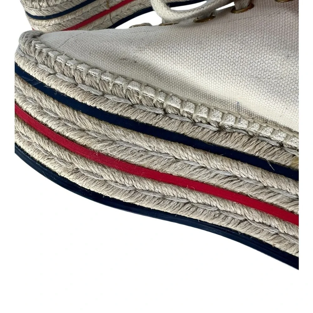 Gucci Cream Canvas Platform Espadrille Sneakers with Red and Green Stripes